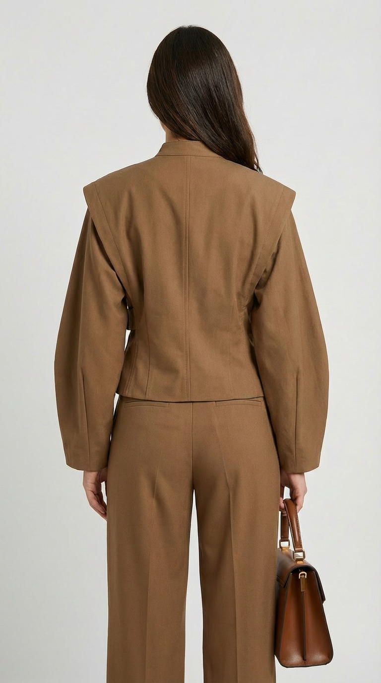 Maravel - Chaqueta de Envoltura Esculpida con Cuello Elástico y Envoltura Asimétrica Marrón