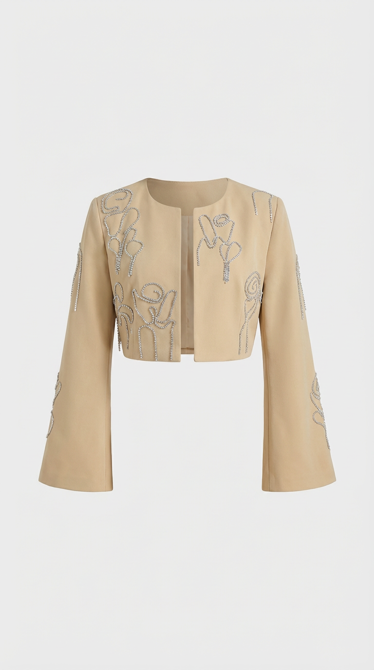 Aura - Set bordado con chaqueta recortada + pantalón de cintura alta