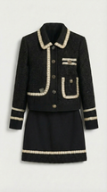 Avelin - Conjunto de traje negro de tweed con falda superior y mini en línea A