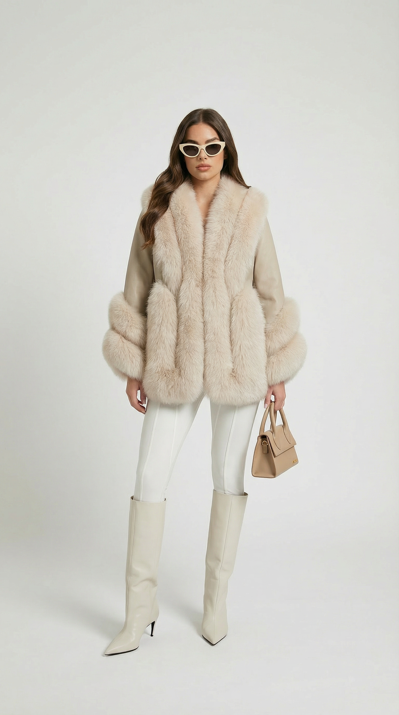 Esker – Fox Fur and Genuine Leather Classic Coat Ivory