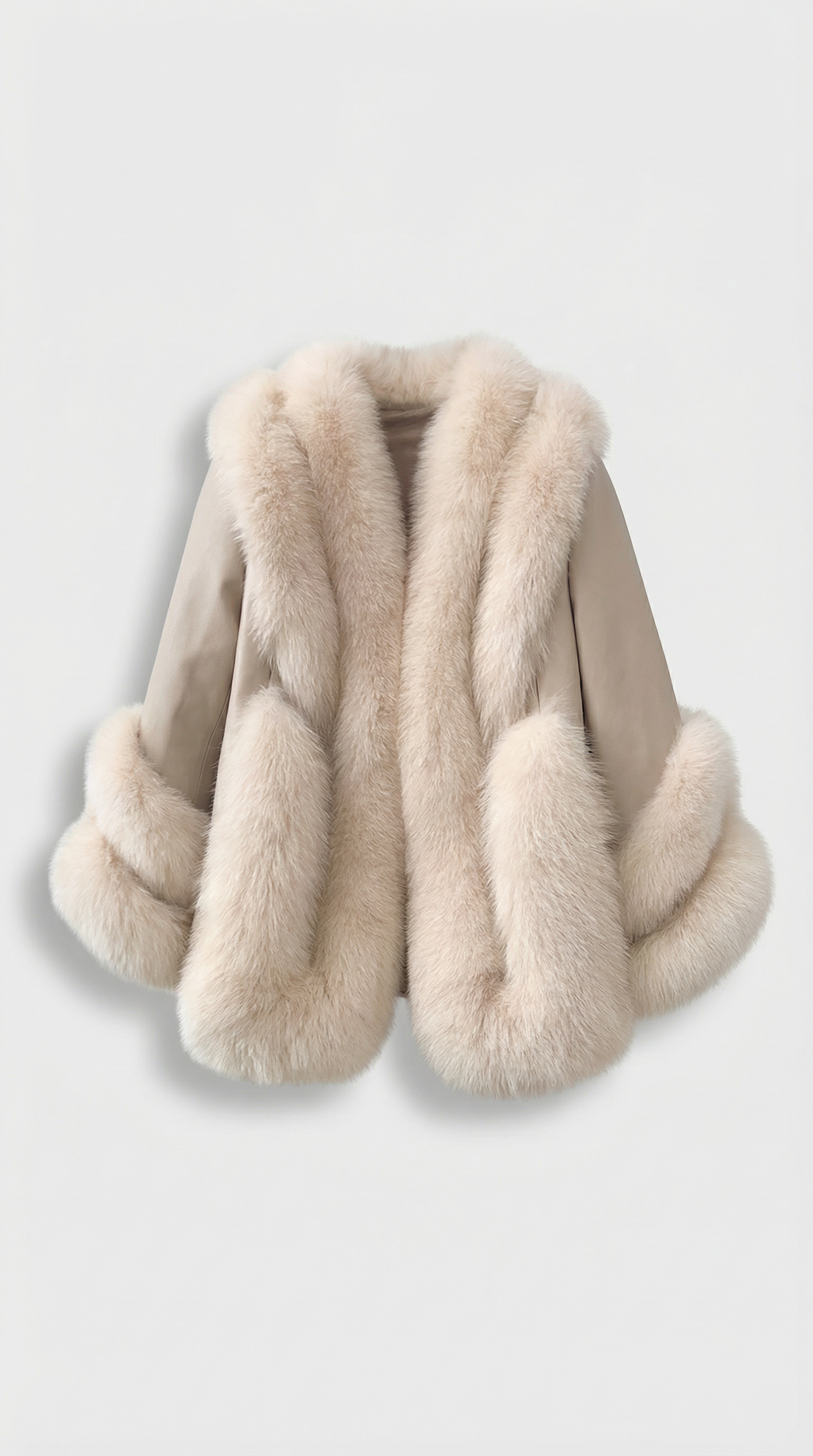 Esker – Fox Fur and Genuine Leather Classic Coat Ivory