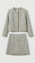 Ivoir - Conjunto de falda y blazer de tweed de inspiración francesa
