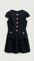 Auris - Vestido corto formal de tweed para mujer con botones Diamnond Jewell