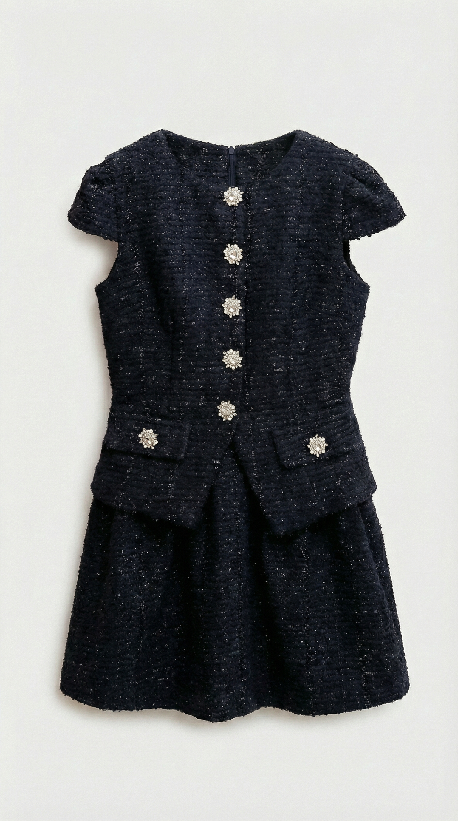 Auris - Short Formal Tweed Dresses Women with Diamnond Jewell Buttons