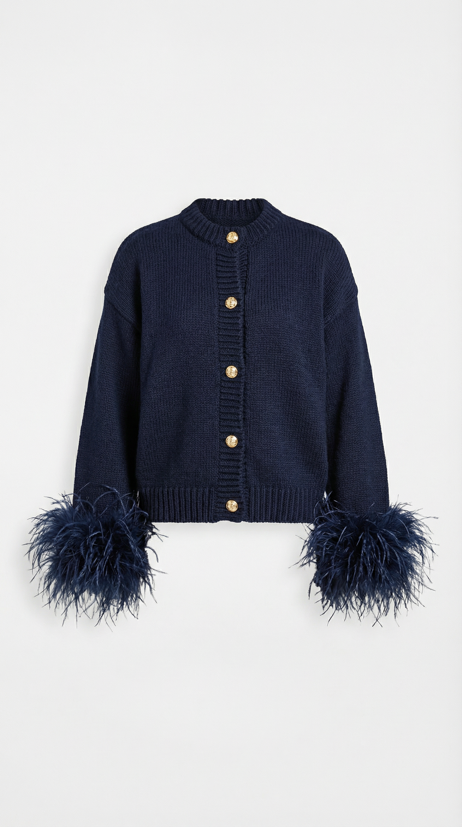 Lune - Feather-Trimmed Cotton Knit Cardigan Dark Blue
