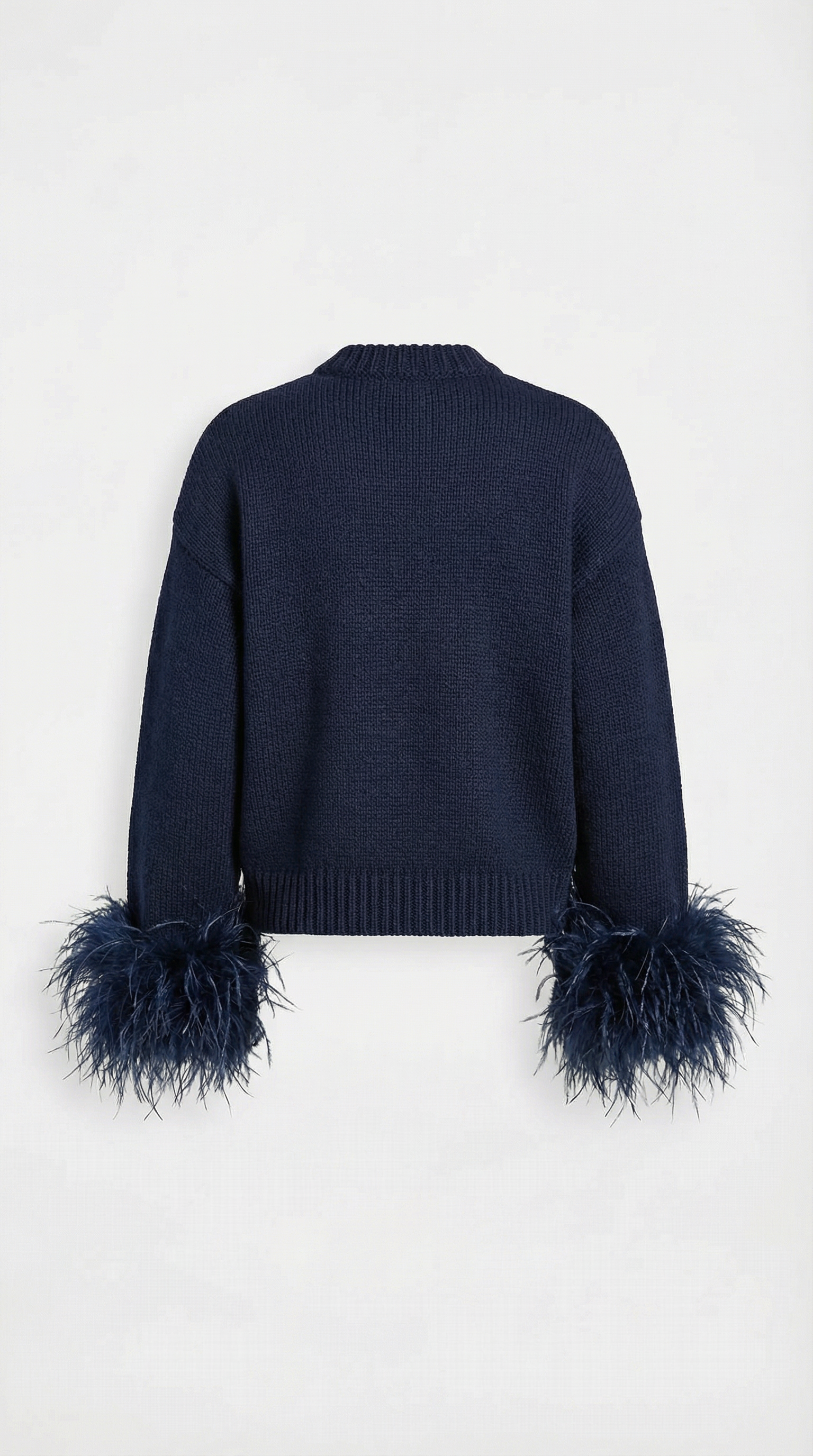 Lune - Feather-Trimmed Cotton Knit Cardigan Dark Blue