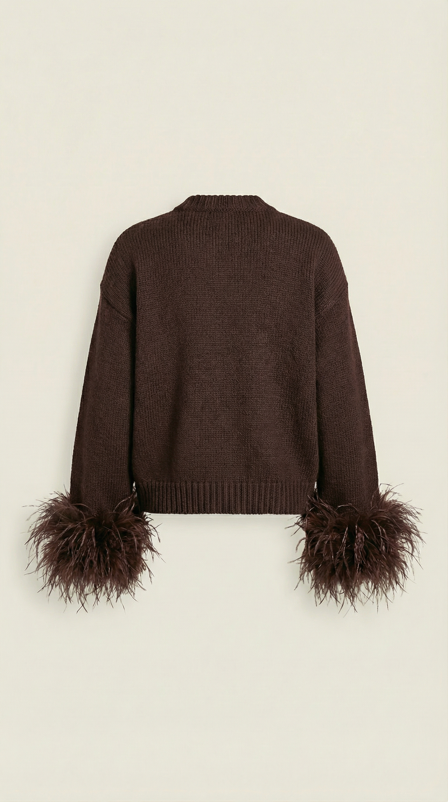 Lune - Feather-Trimmed Cotton Knit Cardigan Dark Brown