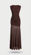 Clair - Vestido largo escultórico minimalista plisado marrón