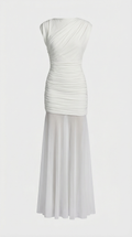 Clair - Vestido largo escultórico plisado minimalista blanco