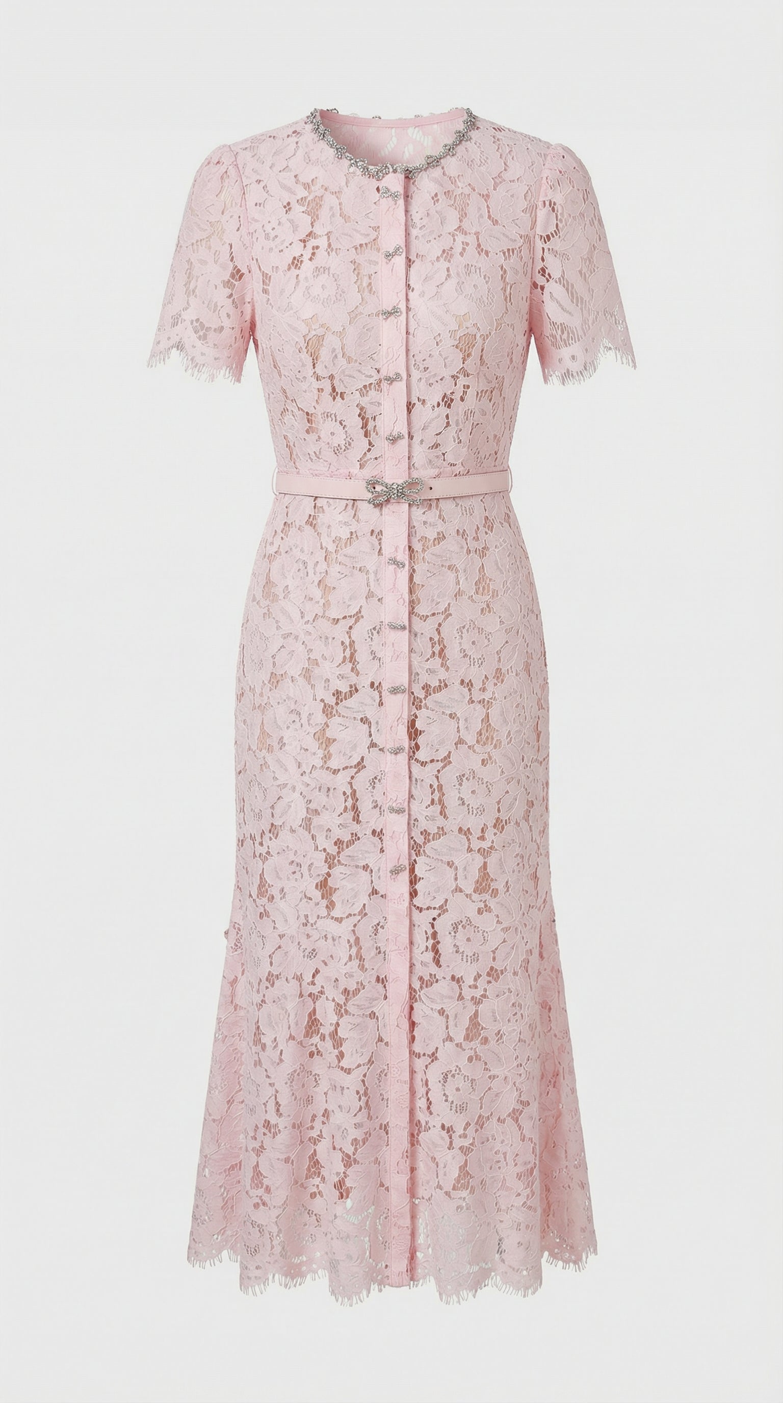 Nory - Elegant Pink Lace Fish-Tail Evening Gown
