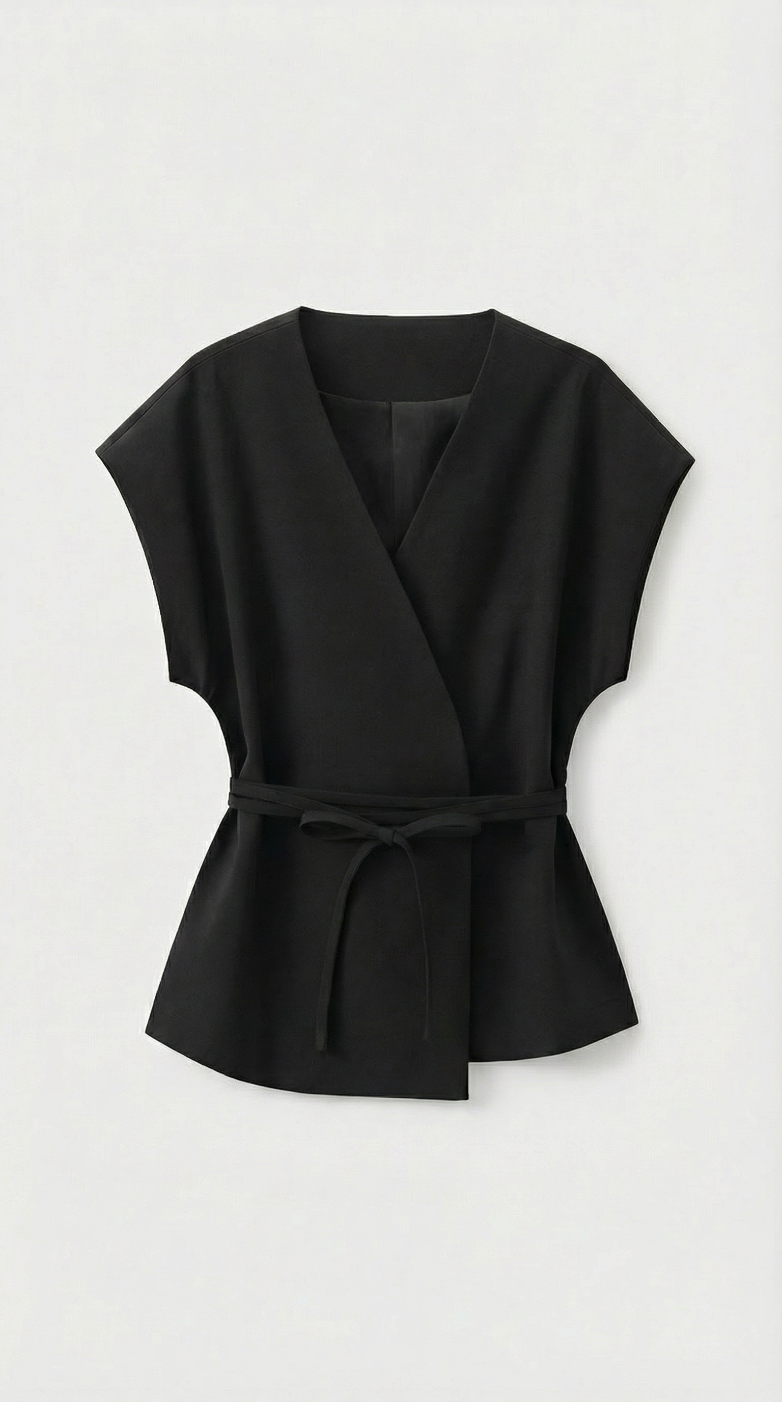 Epure - V-Neck Belted Sleeveless Top Black