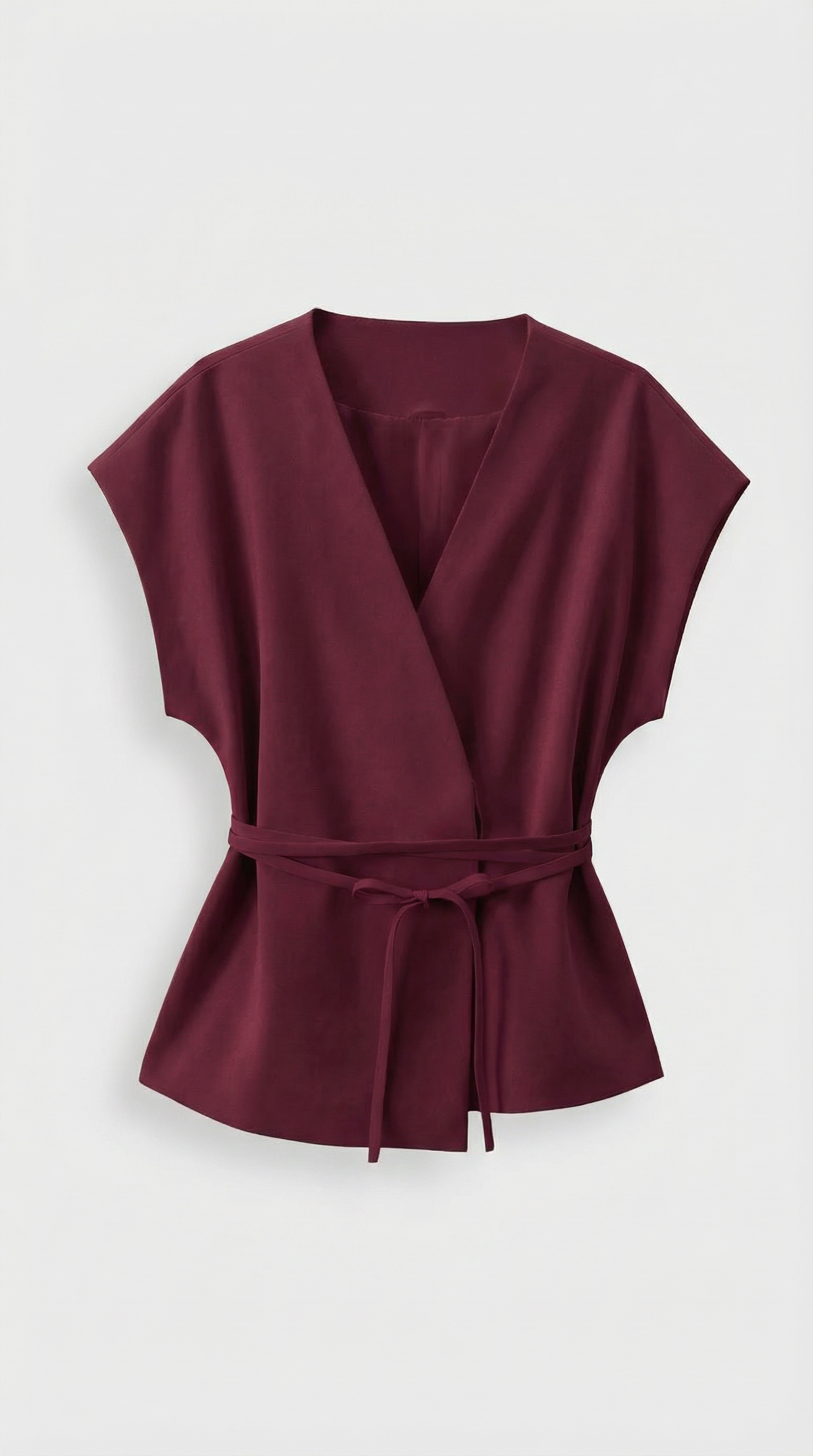 Epure - V-Neck Belted Sleeveless Top Burgundy
