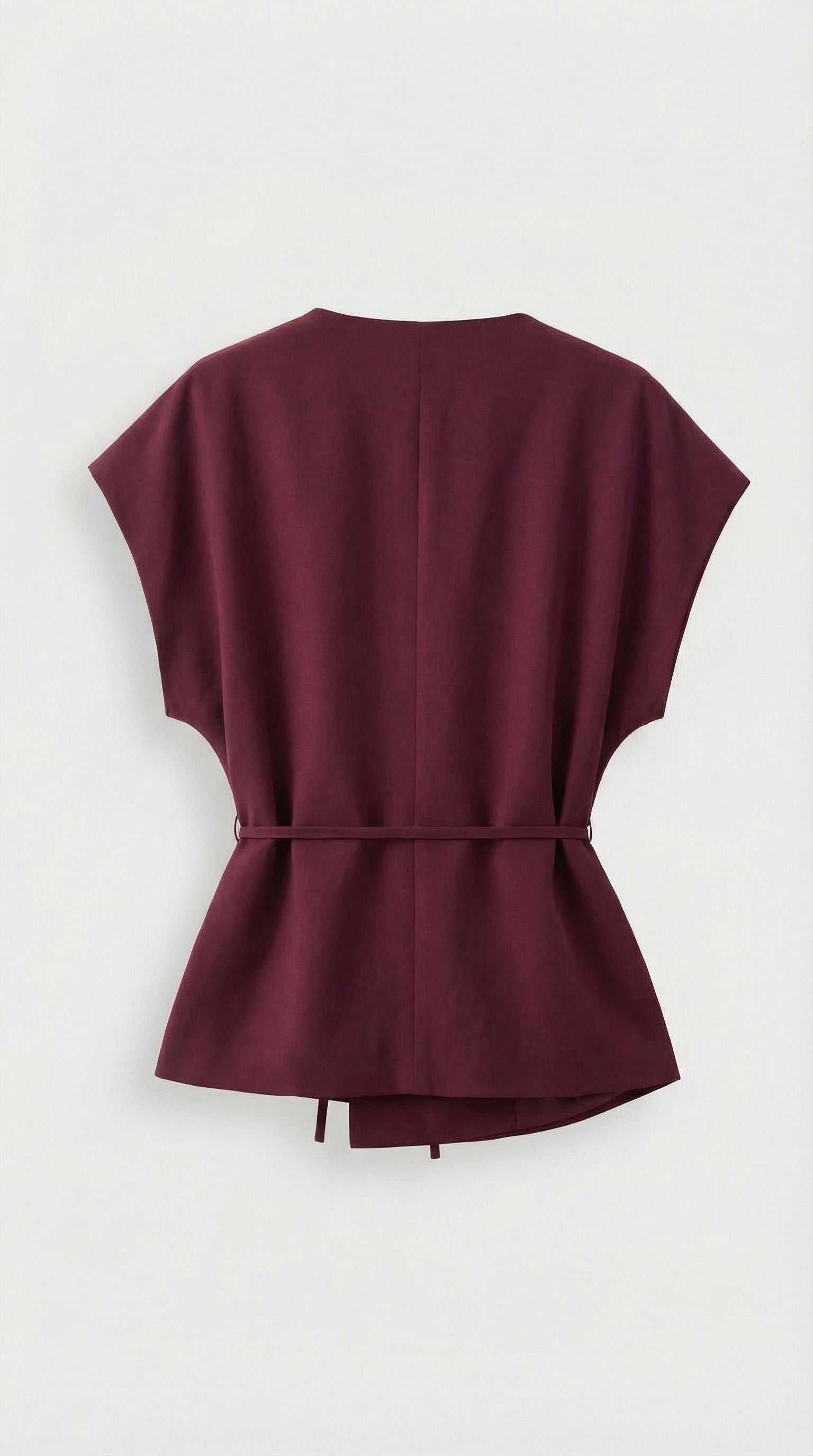 Epure - V-Neck Belted Sleeveless Top Burgundy