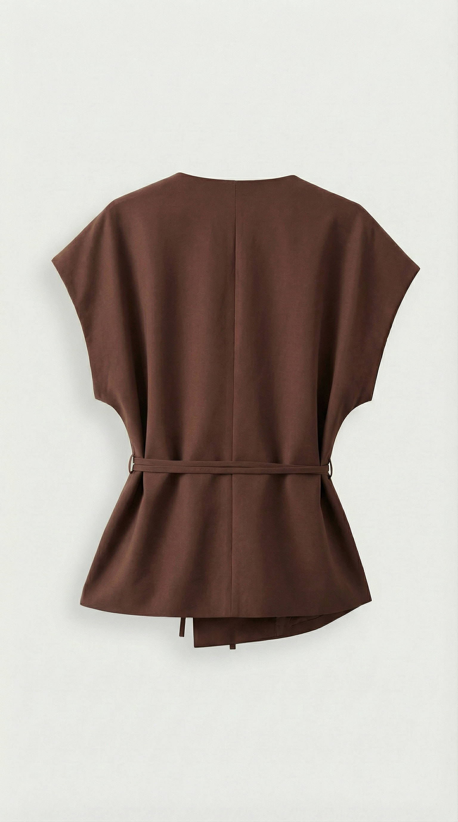 Epure - V-Neck Belted Sleeveless Top Brown