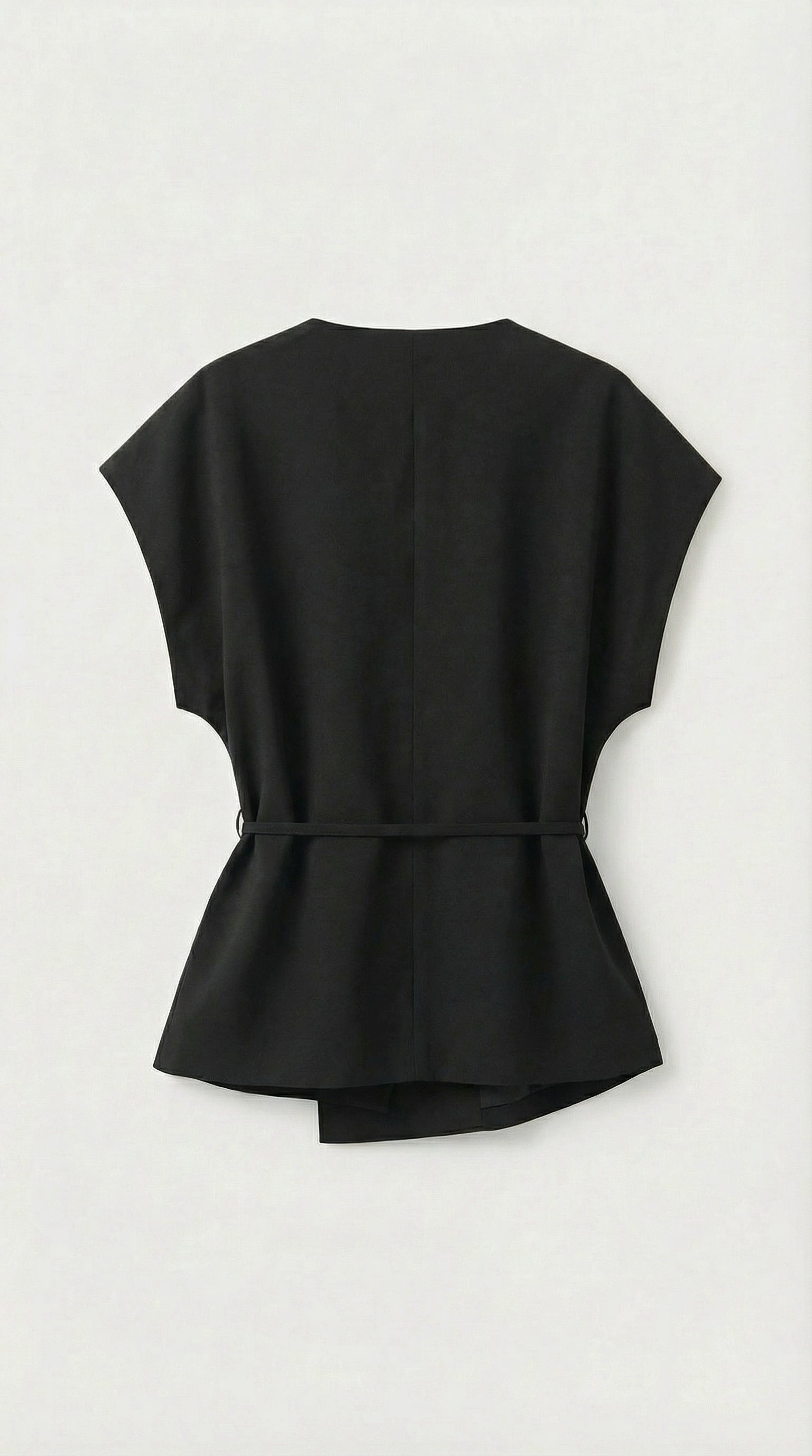 Epure - V-Neck Belted Sleeveless Top Black