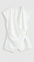Liora - Ruched Pin-Accent Minimalist Top White