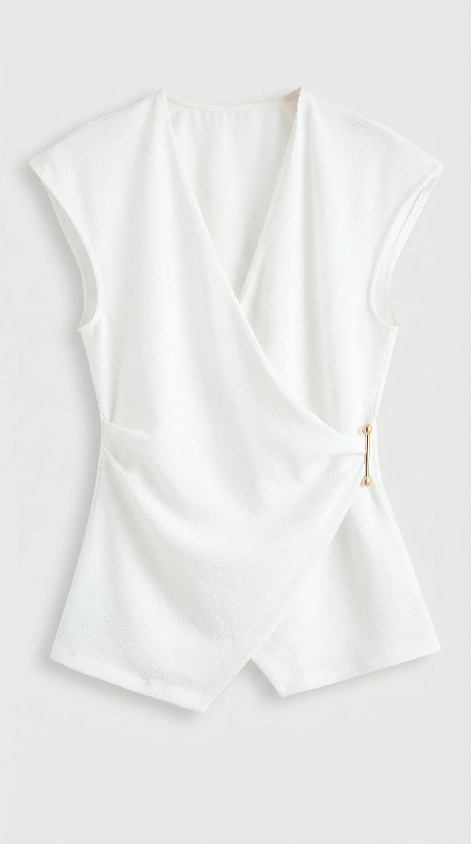 Liora - Ruched Pin-Accent Minimalist Top White