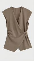 Liora - Ruched Pin-Accent Minimalist Top Light Brown