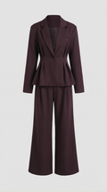 Formis - Conjunto de blazer escultórico con cuello en V y pantalones de pierna ancha
