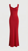 Essa - Vestido Maxi Sexy Bow Sin Espalda con Cuello Capucha Rojo