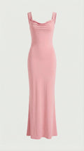 Essa - Vestido Maxi Bucle Sin Espalda Con Capucha y Cuello, Rosa
