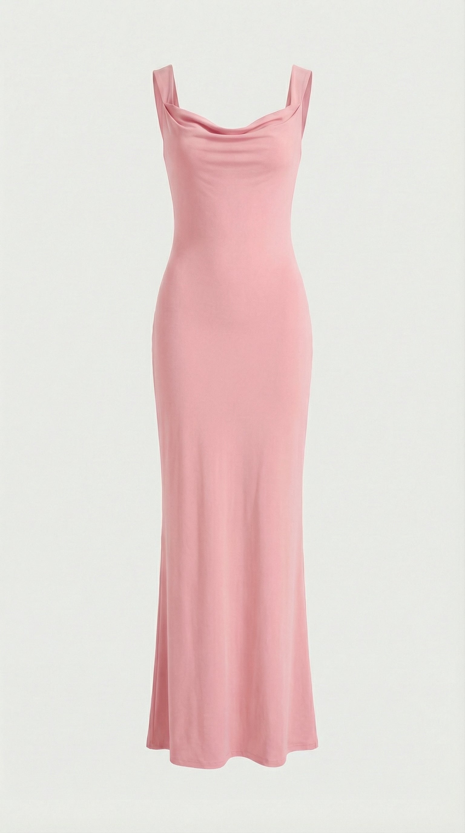 Essa - Sexy Bow Backless Cowl-Neck Maxi Dress Pink