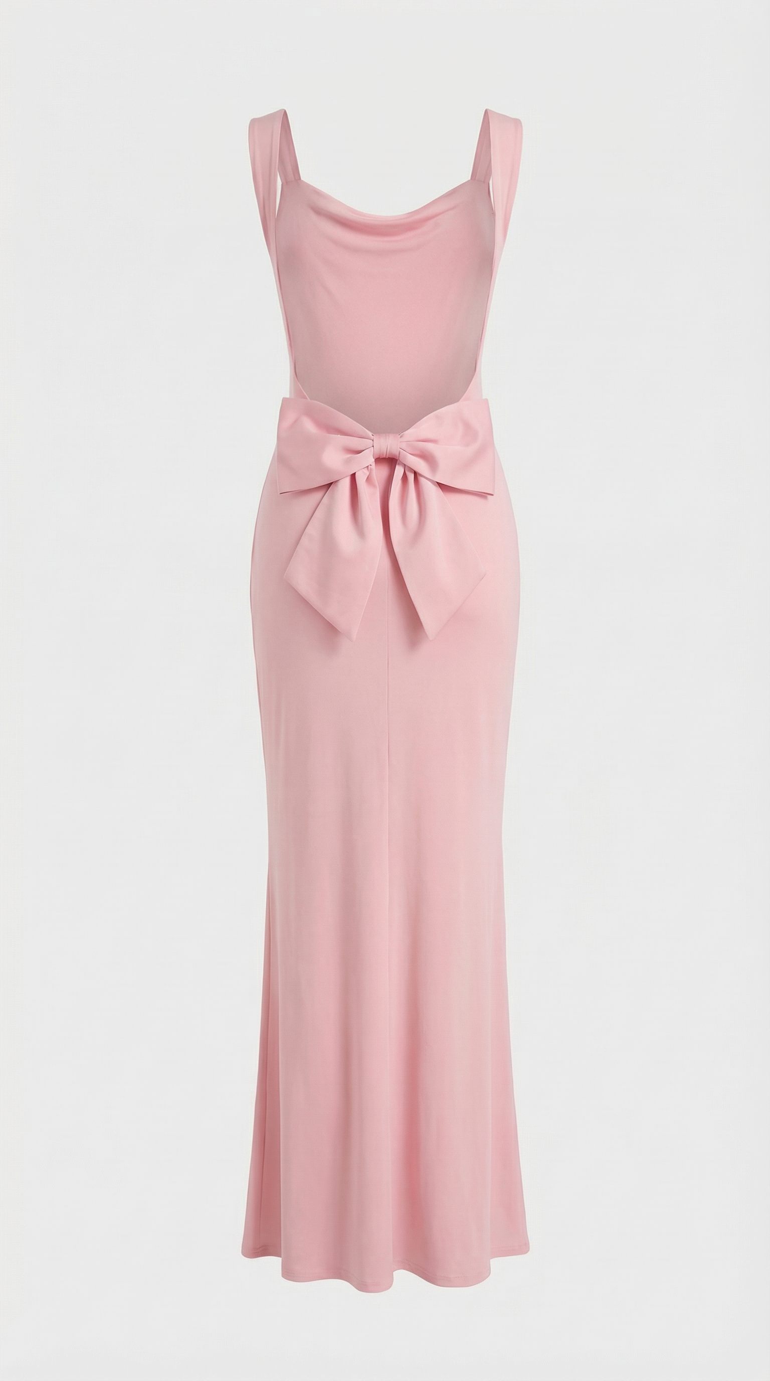 Essa - Sexy Bow Backless Cowl-Neck Maxi Dress Pink