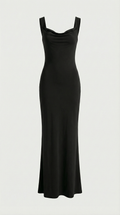 Essa - Vestido Maxi Bucle Sexy Sin Espalda con Cuello Capucha Negro