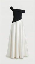 Calmi - Elegante vestido negro y blanco de un solo hombro