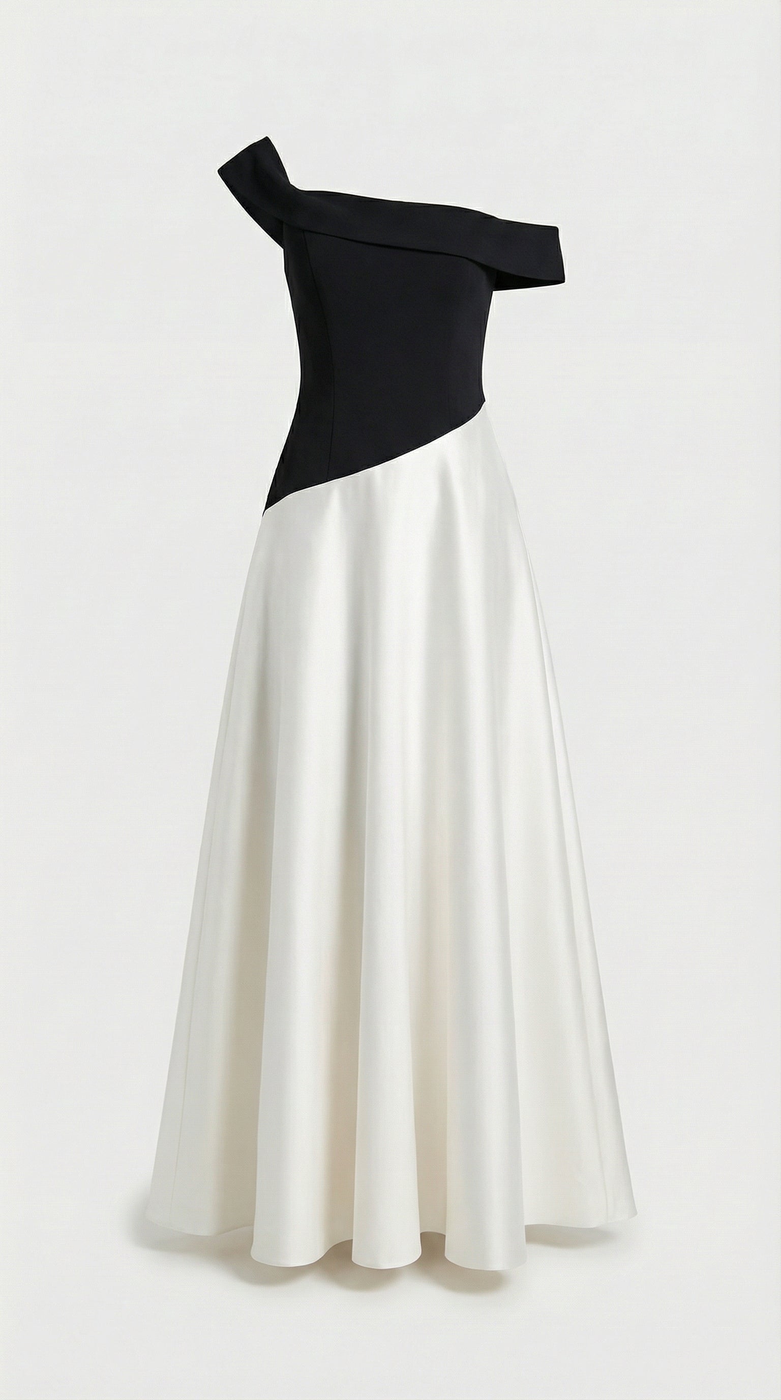 Calmi - Elegant Black & White Block One-Shoulder Dress