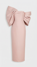 Modis - Vestido midi escultórico de un solo hombro rosa