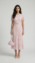 Nory - Elegant Pink Lace Fish-Tail Evening Gown
