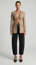 Valier - Architectural Cut-Out Lace-Up Blazer Top Beige