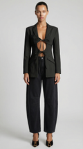 Valier - Architectural Cut-Out Lace-Up Blazer Top Black