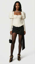 Sculpta - Niche French Temperament Pleated Bow Skirt Black