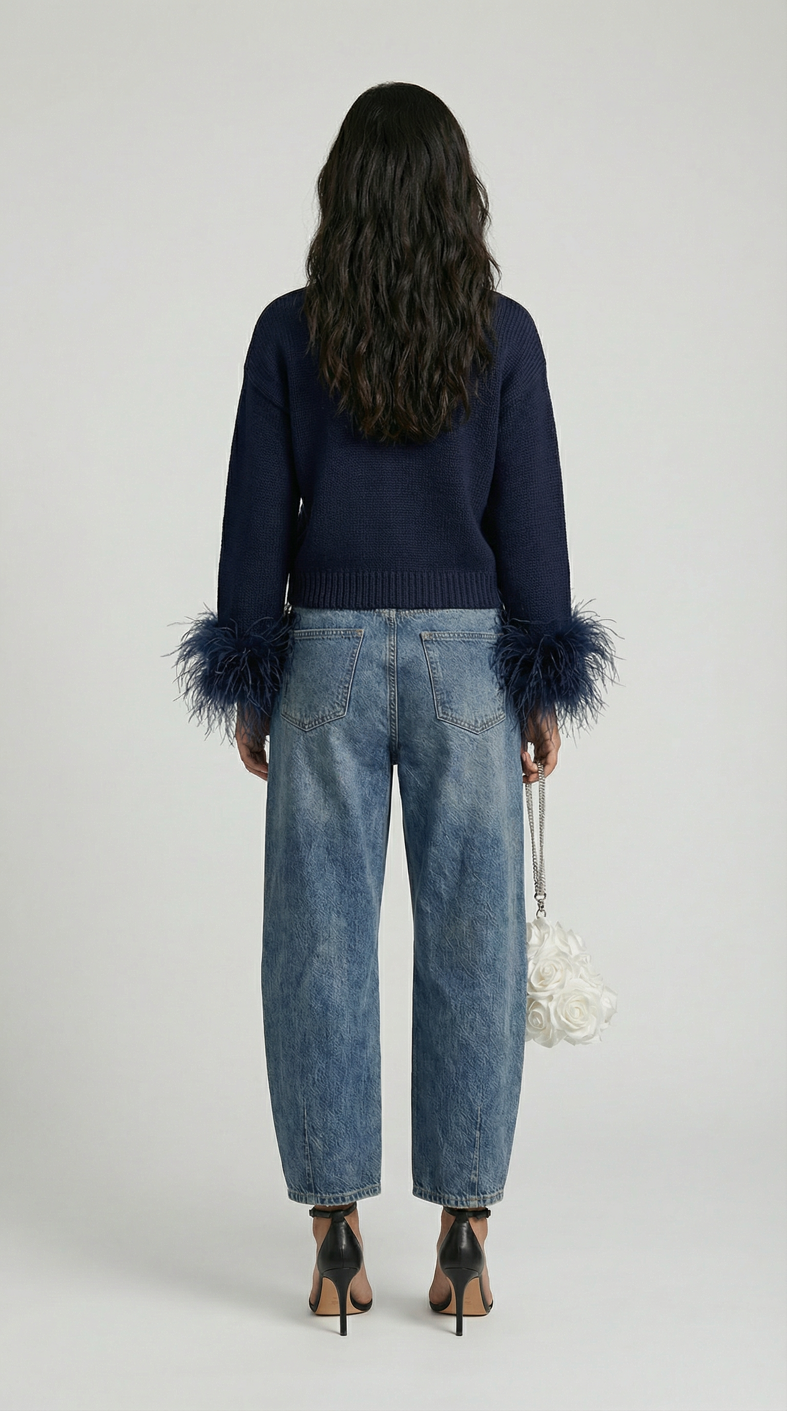 Lune - Feather-Trimmed Cotton Knit Cardigan Dark Blue