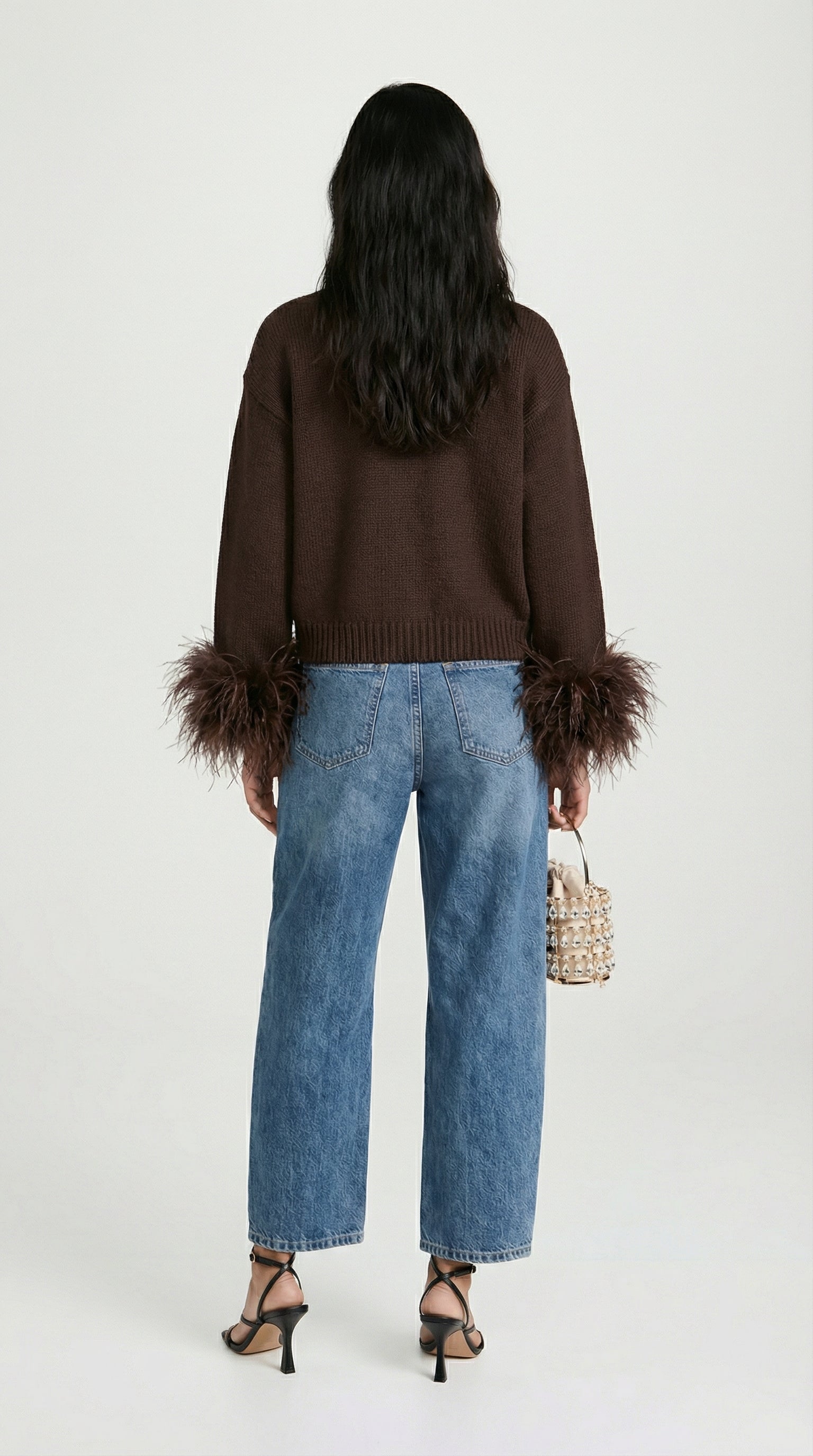 Lune - Feather-Trimmed Cotton Knit Cardigan Dark Brown