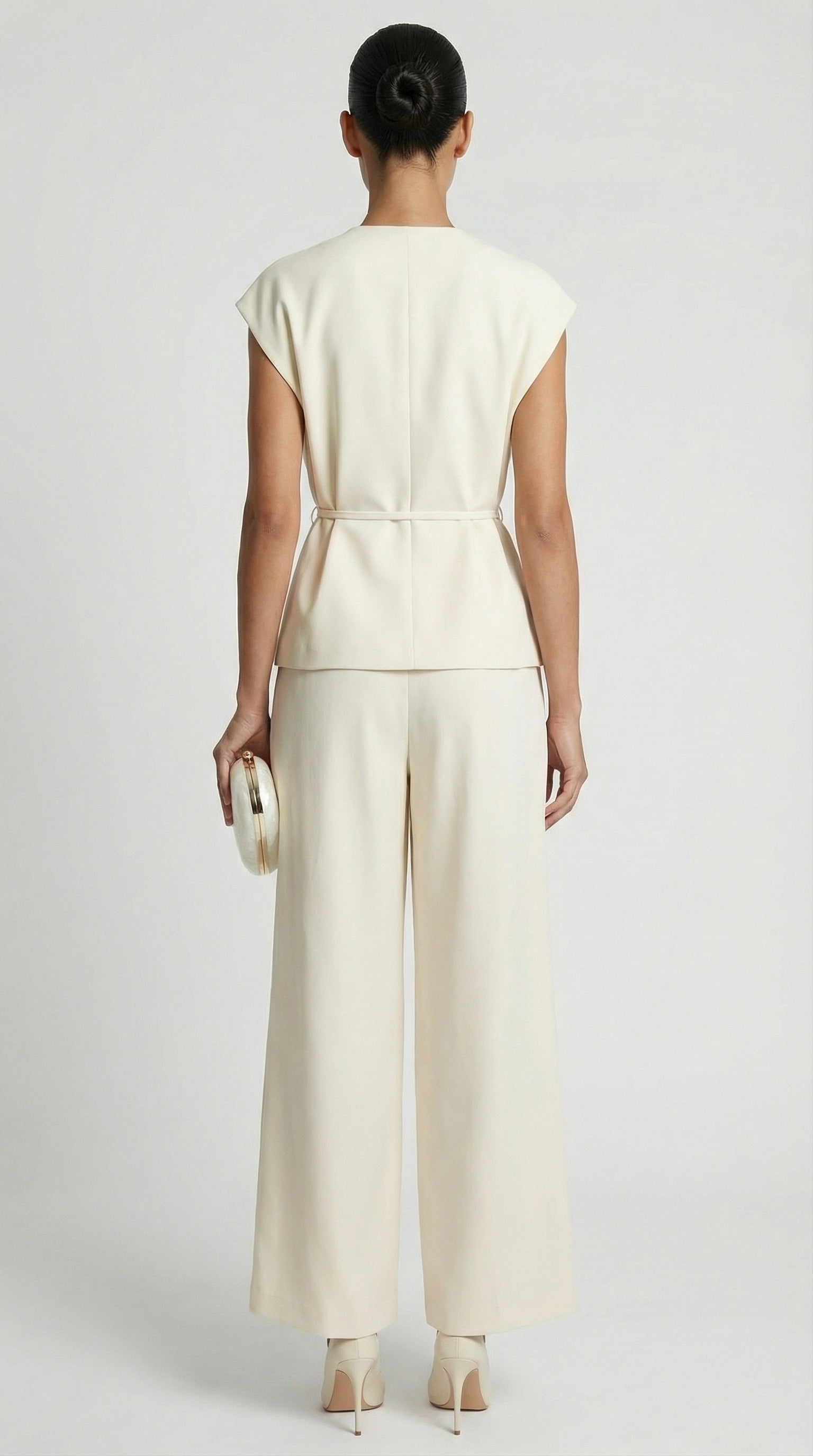 Epure - V-Neck Belted Sleeveless Top Ivory