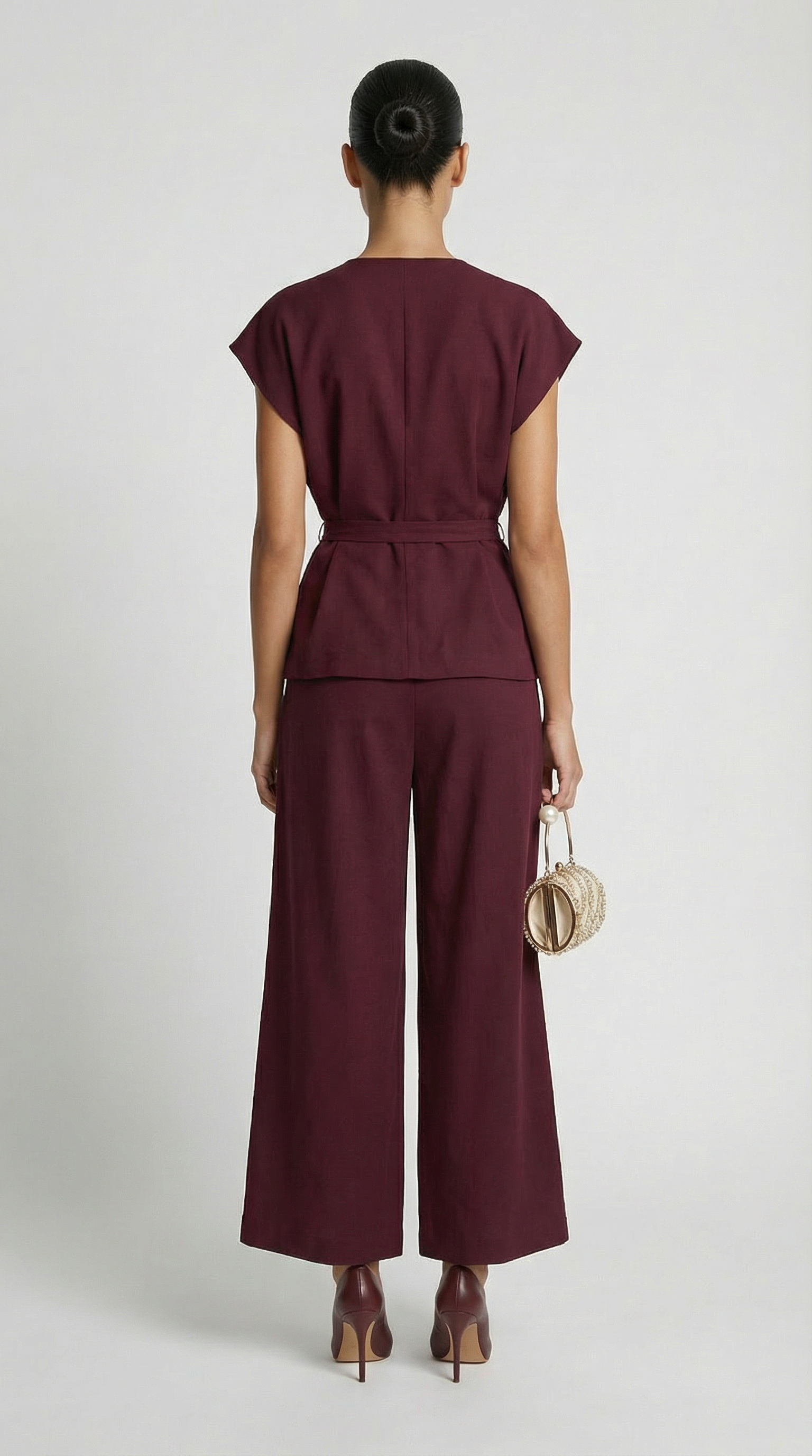 Epure - Wide-Leg Tailored Trousers Burgundy