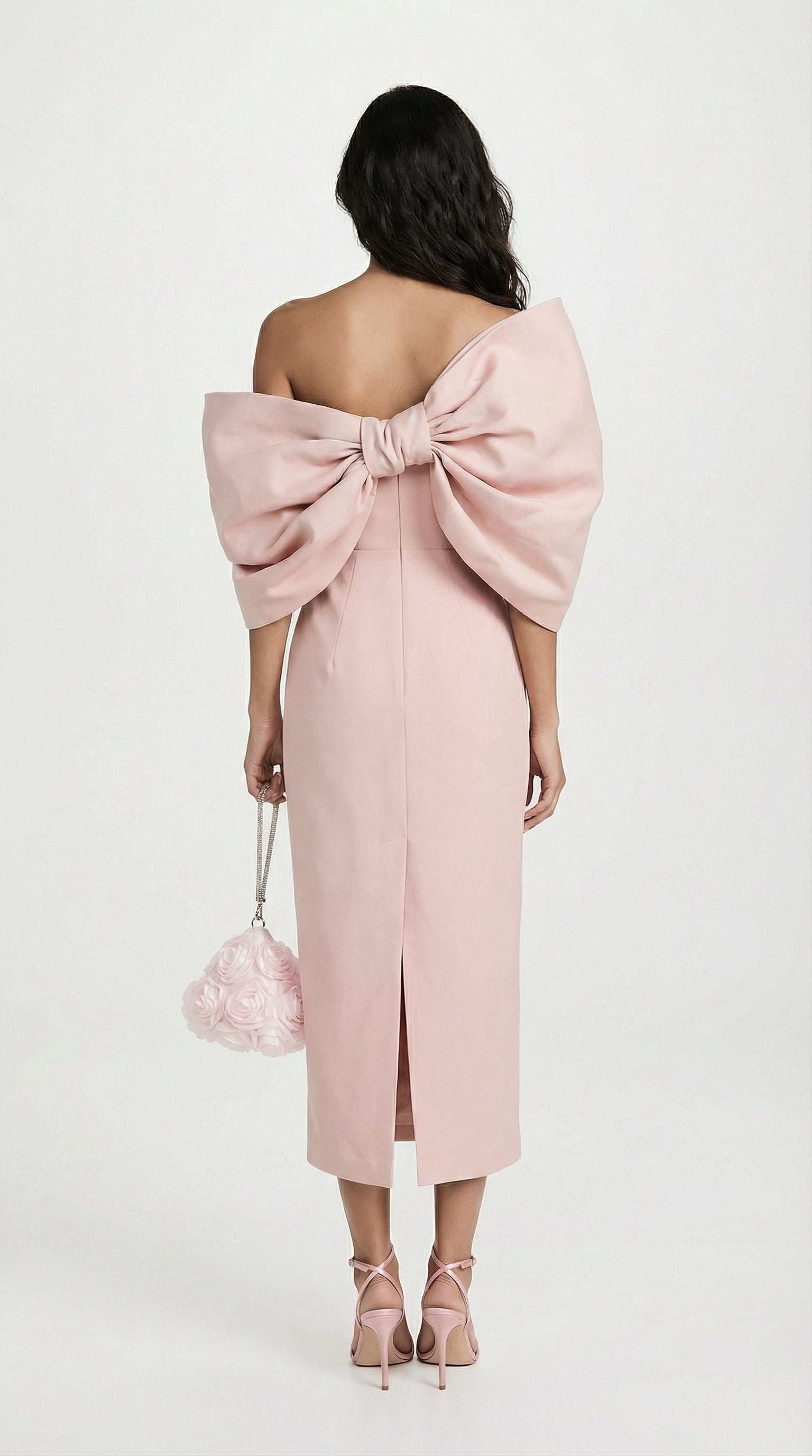 Modis - Sculptural Bow One-Shoulder Midi Dress Pink