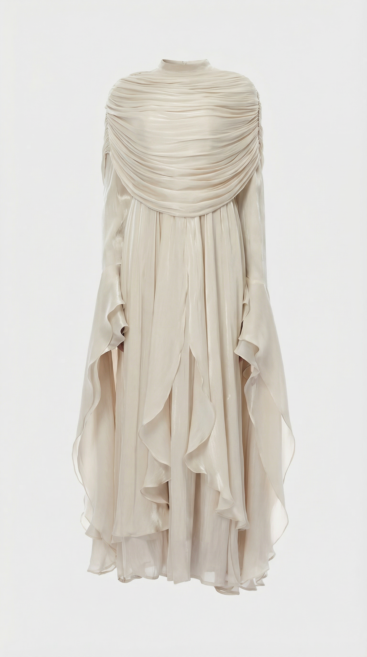 Kara - Irregular Pleated Ruffled Dress Light Apricot