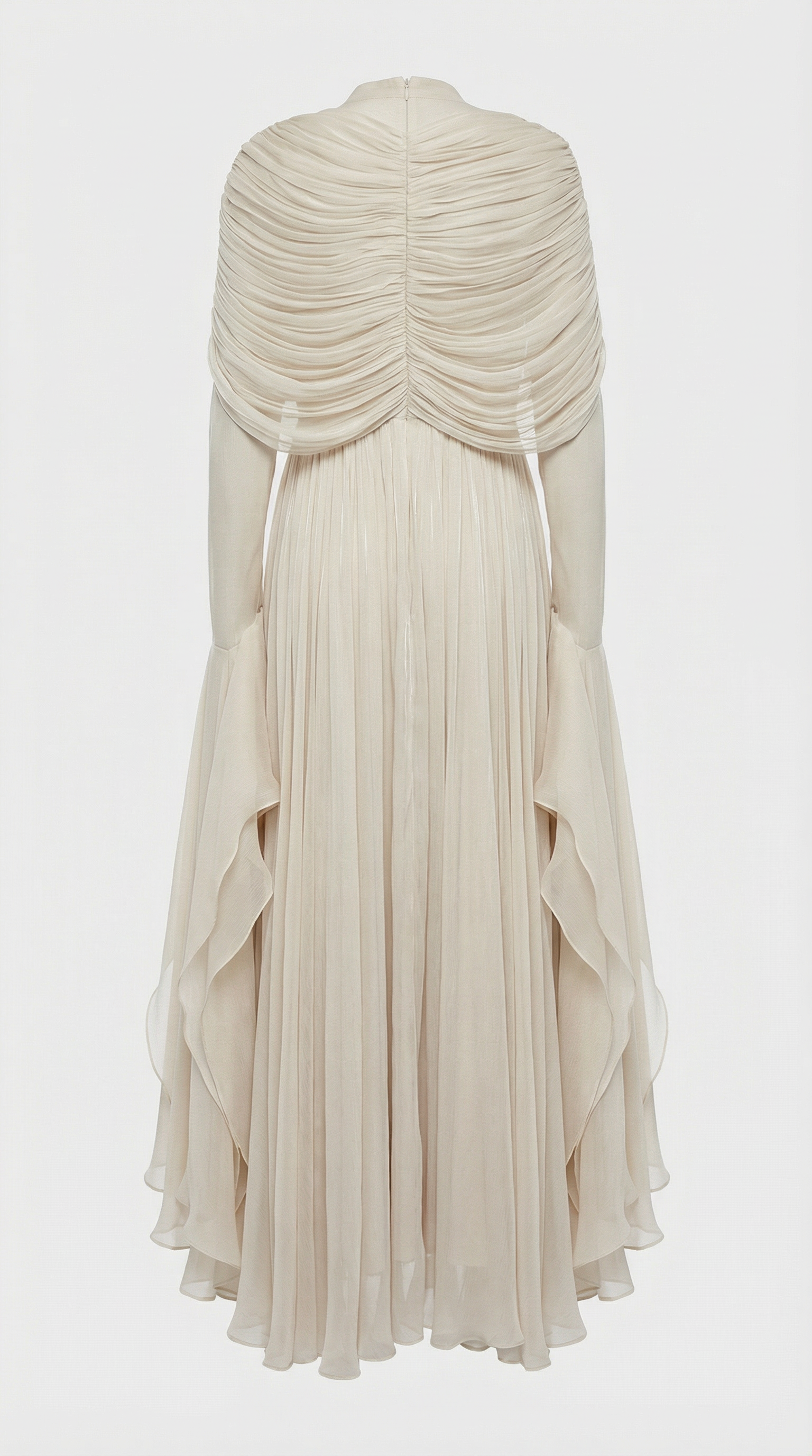 Kara - Irregular Pleated Ruffled Dress Light Apricot