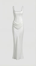Aveline - Vestido Maxi Escultural Estofado Drapeado Blanco