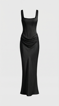 Aveline - Vestido Maxi Escultural Fishbone Draped Negro