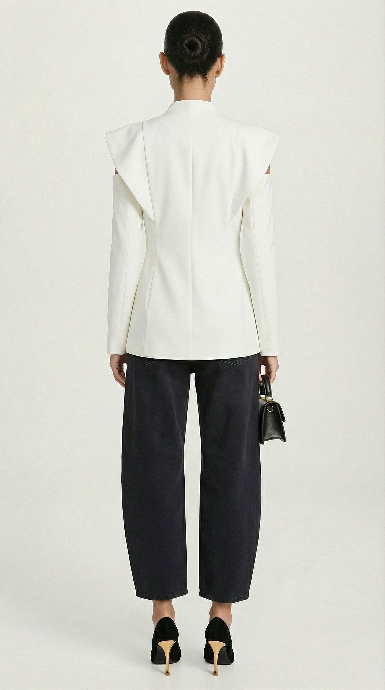 Aise - Avant-Garde Sculptural Cut-Out Blazer White