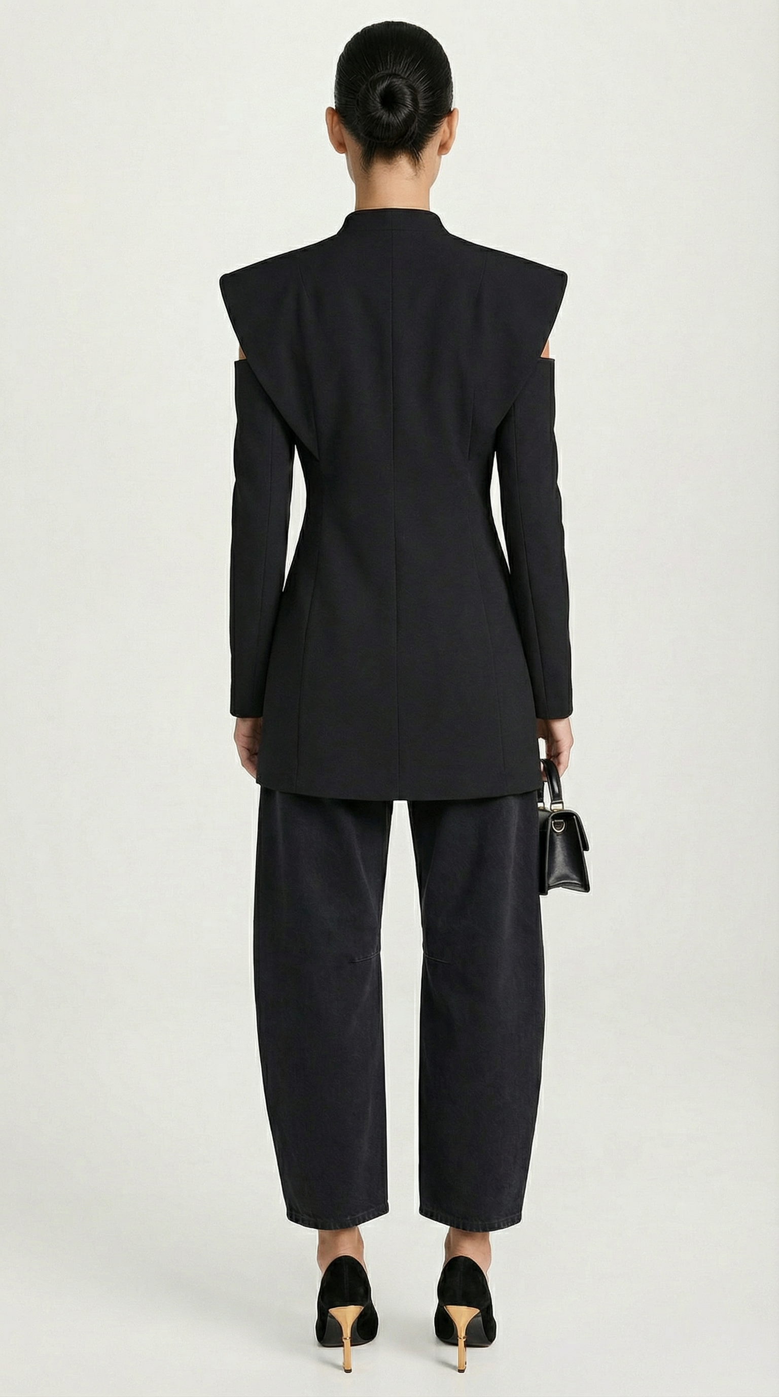 Aise - Avant-Garde Sculptural Cut-Out Blazer Black