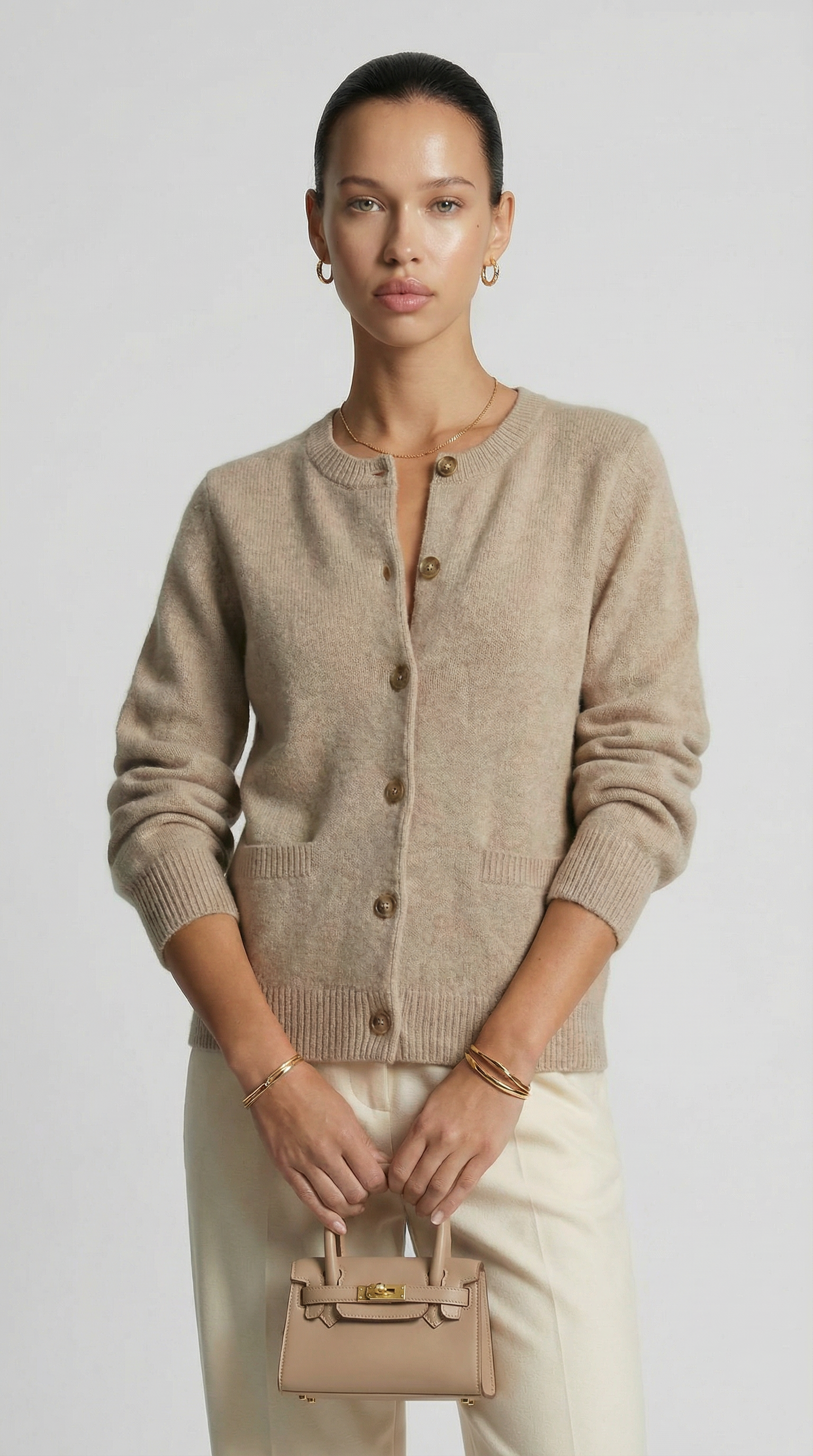 Kaya - Minimalist Soft-Knit Cardigan Beige