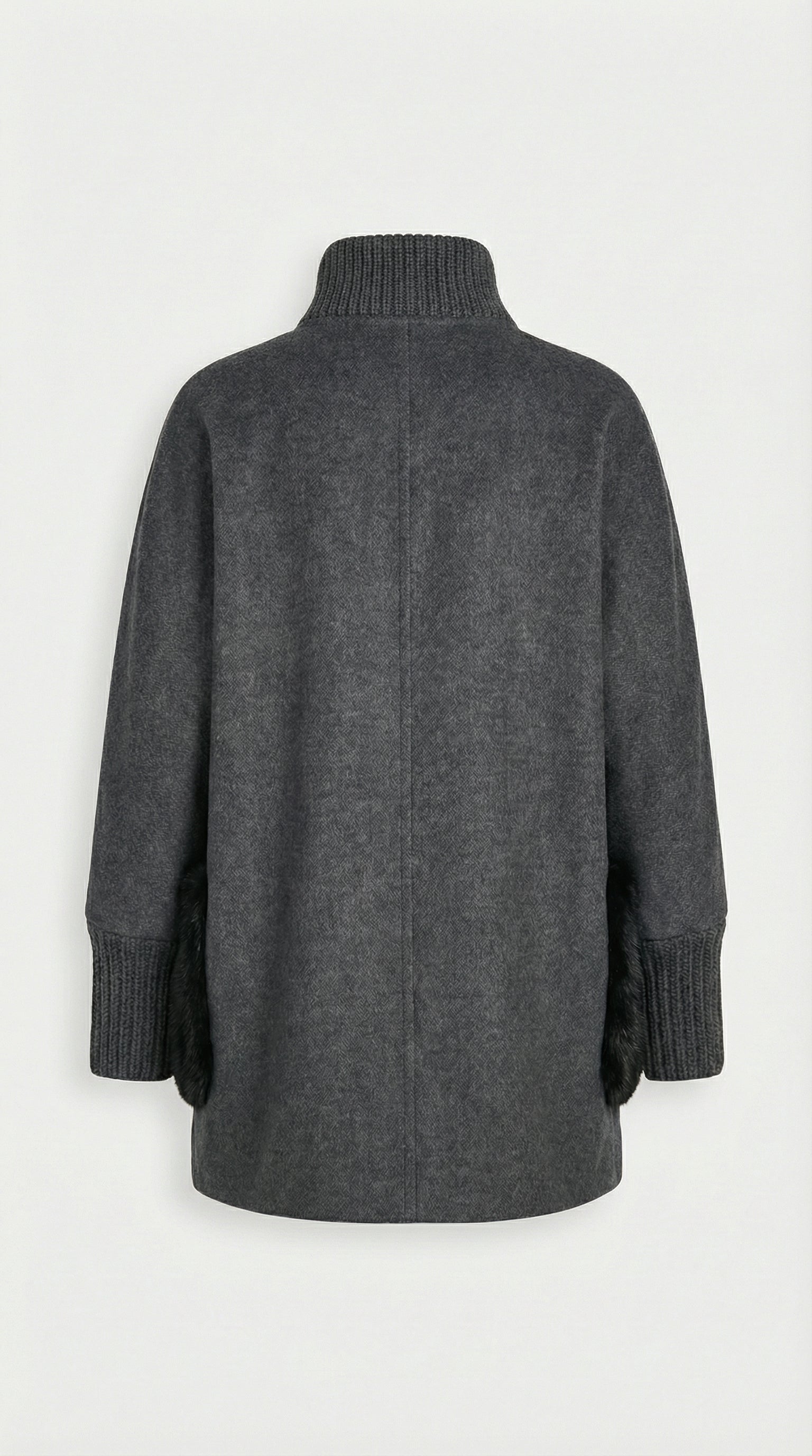 Seriss - Loose Knit Fur Sweater with Standup Collar Gray