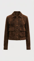 Arin - Chaqueta de cuero natural recortada en camisas marrón oscuro