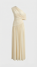 Leni - Collar diagonal plisado vestido irregular marfil